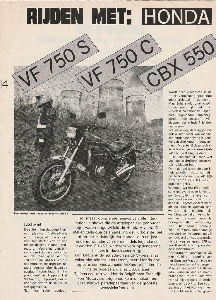 Vintage knipsel 1982 Honda motors VF750S VF750C CBX550, Verzenden, Overige typen
