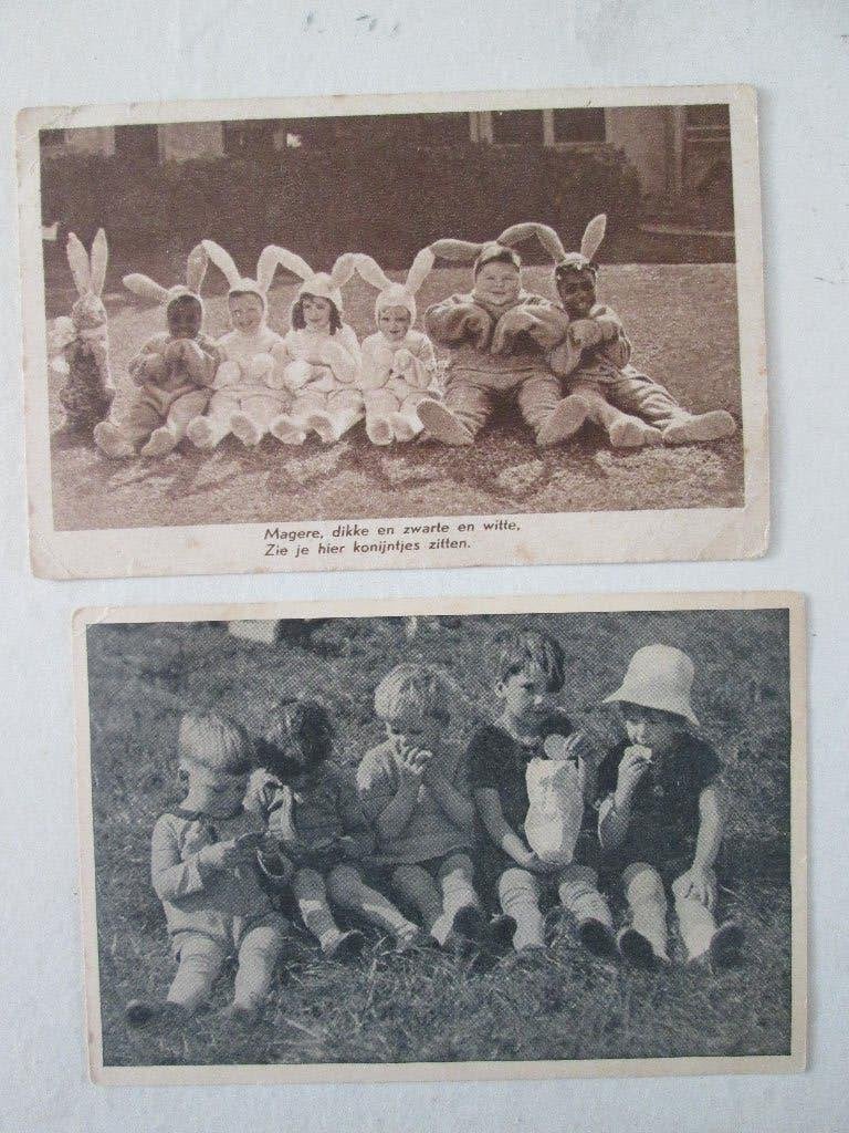 groepje kinderen konijn paashaas, Verzamelen, Ansichtkaarten | Themakaarten, Ophalen of Verzenden, Voor 1920, Gelopen, Kinderen