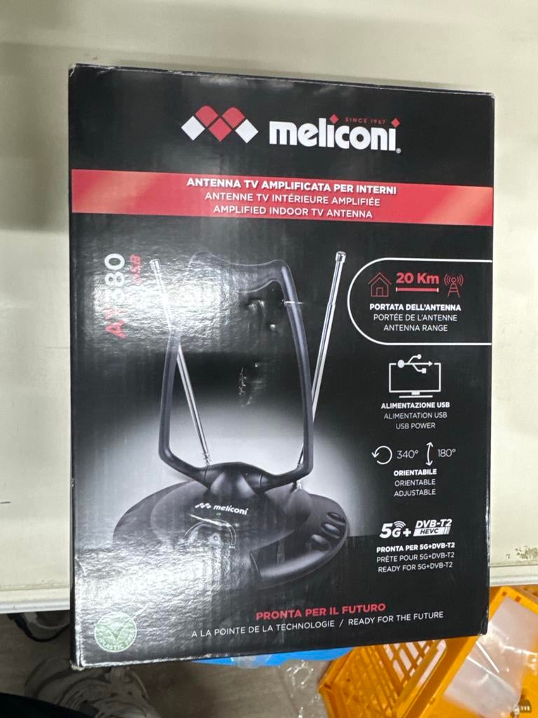 Meliconi AT 380 Amplified Indoor TV Antenne - 20 Km Bereik, Ophalen of Verzenden, Nieuw, Antenne