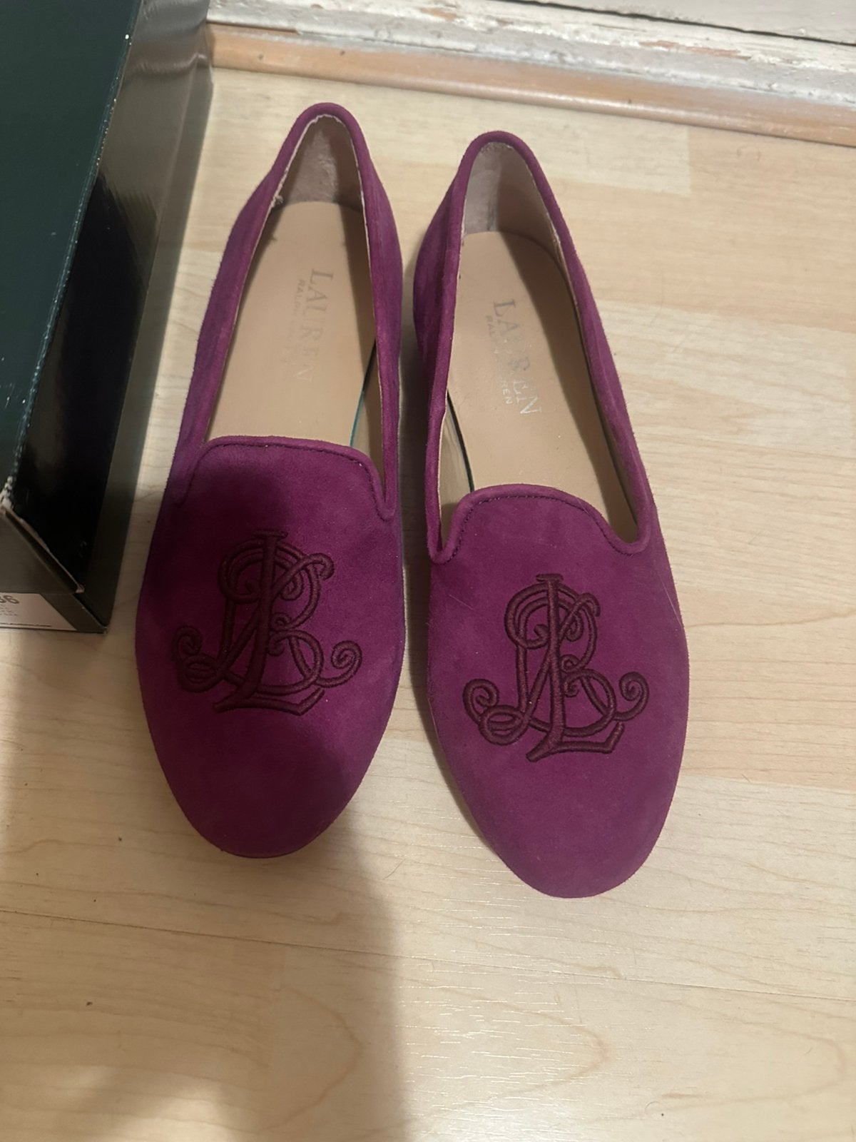 Lauren Ralph Lauren instappers maat 36 echt suede paars, Ophalen of Verzenden, Zo goed als nieuw, Roze, Instappers