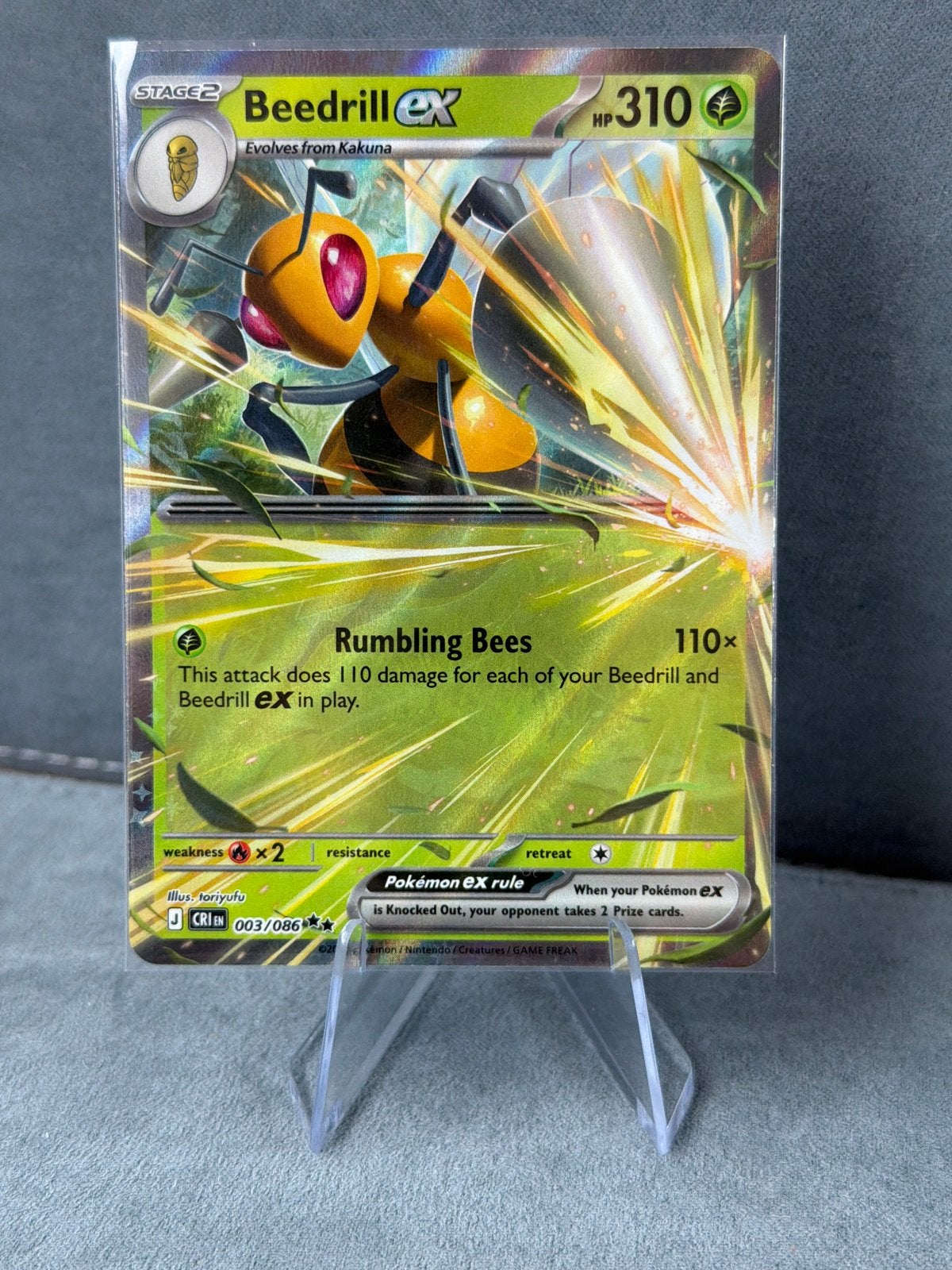 Pokémon Kaart Beedrill ex 003/086 - Obsidian Flames, Ophalen of Verzenden, Zo goed als nieuw, Losse kaart, Foil