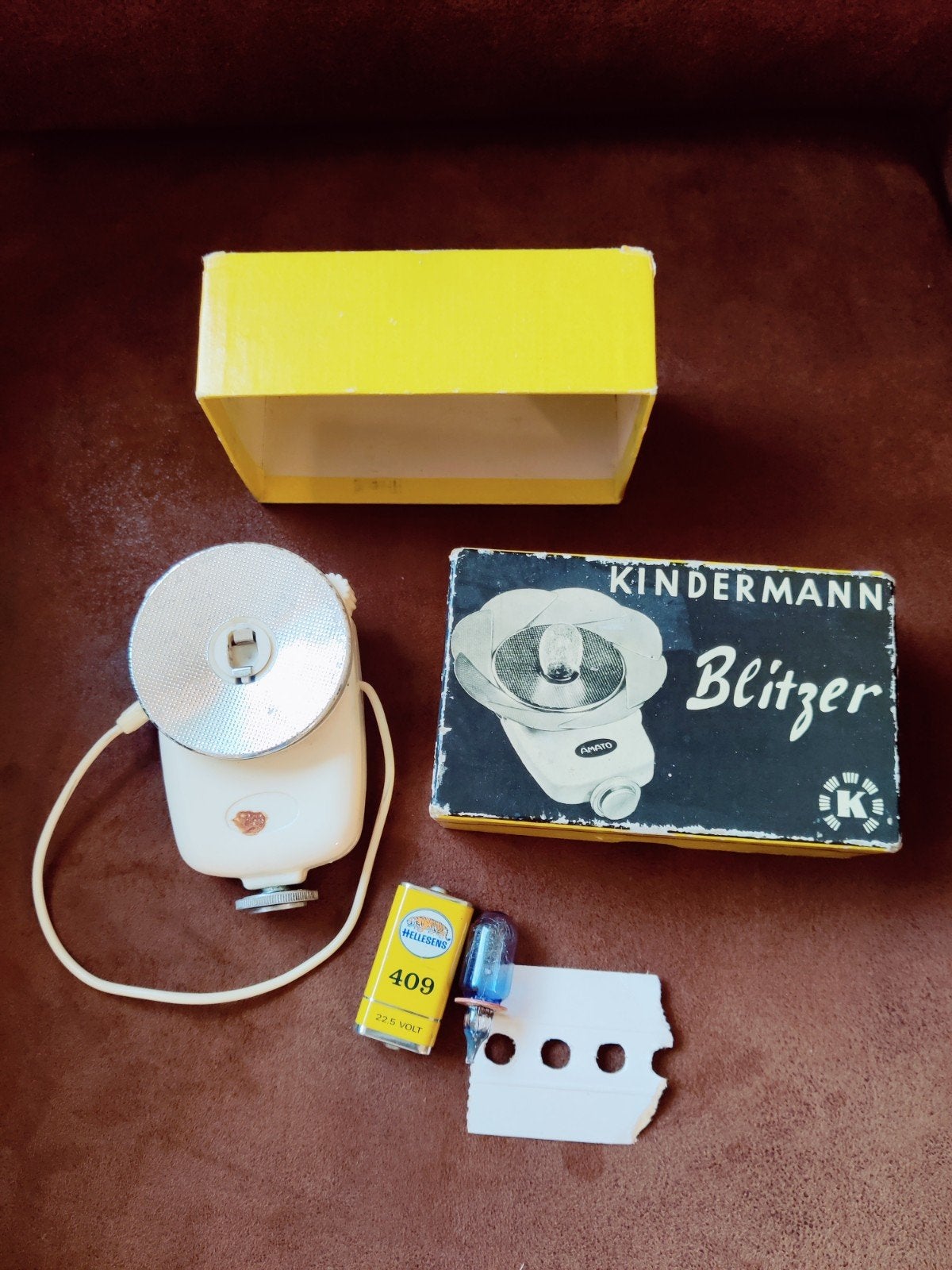 Vintage Kindermann Blitzer flitser + Philips PF1B lampjes, Ophalen of Verzenden