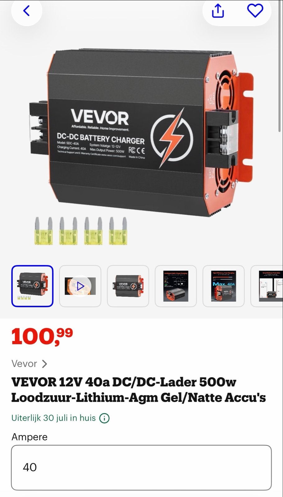 VEVOR 12V 40A DC/DC Acculader 500W Loodzuur Lithium AGM Gel, Auto-onderdelen, Nieuw