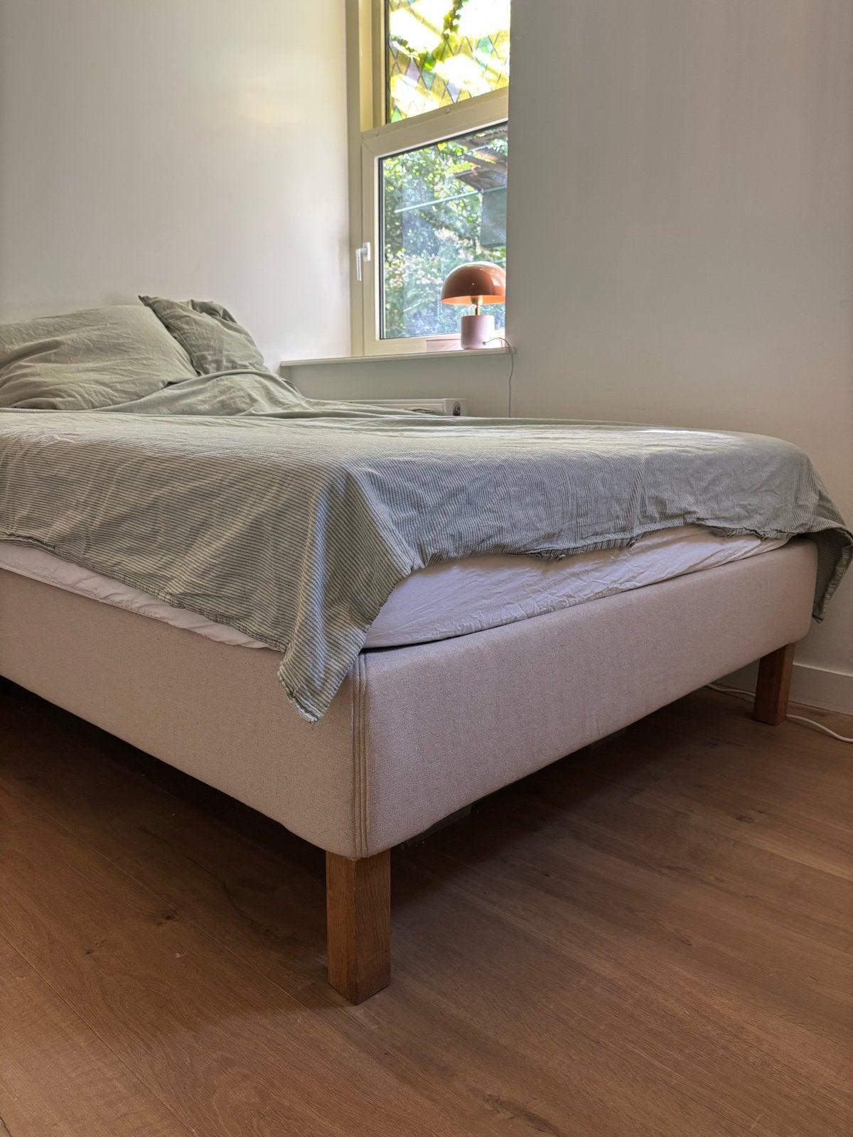 Ikea bed 140x200 beige boxspringbodem met lattenbodem, Ophalen, Gebruikt, Beige, Tweepersoons