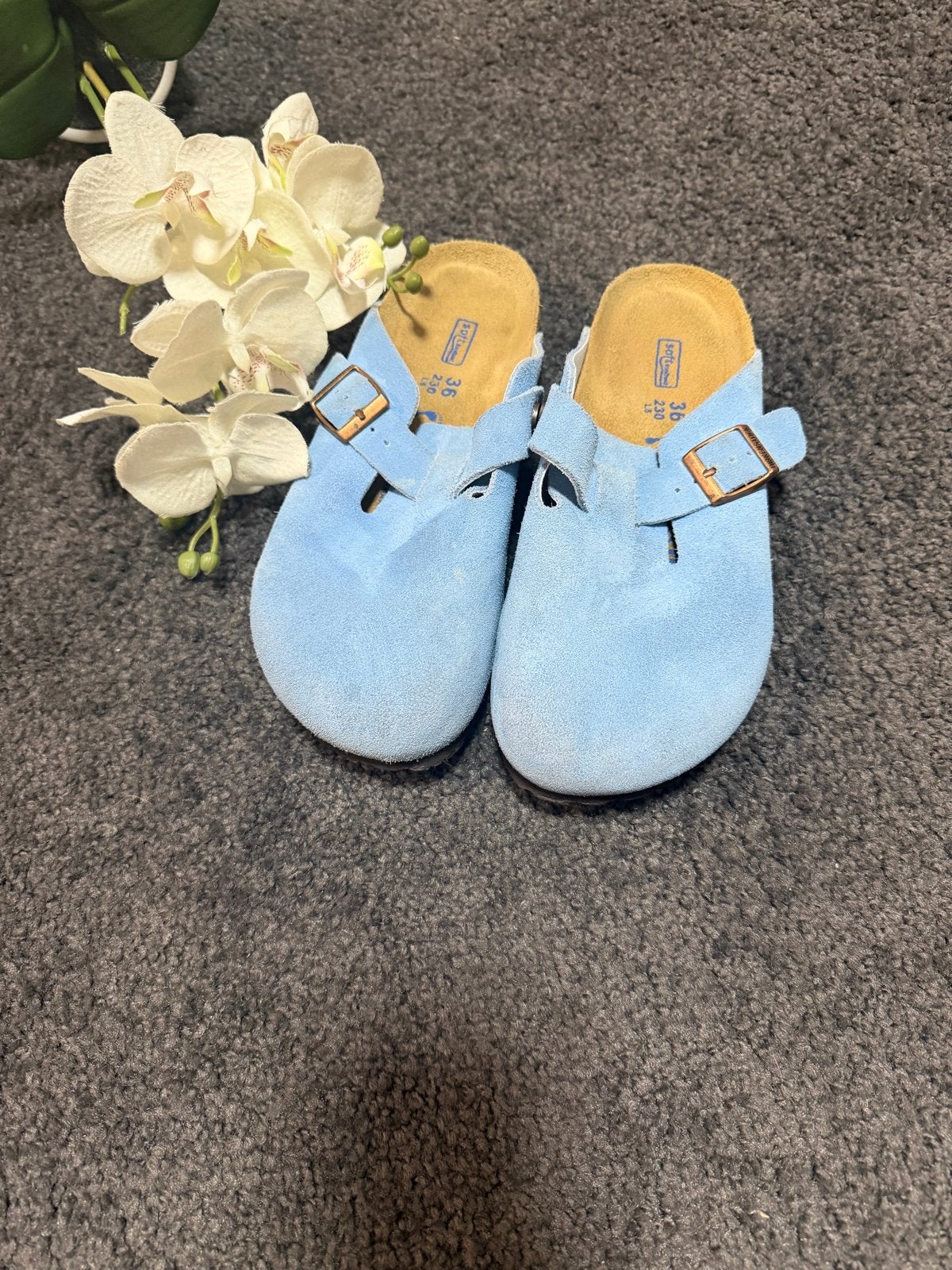 Birkenstock Boston Clogs - Lichtblauw Suède - Maat 36, Blauw, Instappers, Ophalen of Verzenden, Gedragen