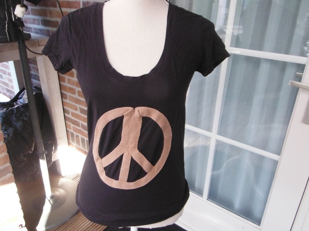 zwart t-shirt met vrede symbool, Laundry Industry, mt S, Zwart, Zo goed als nieuw, Korte mouw, Maat 36 (S)