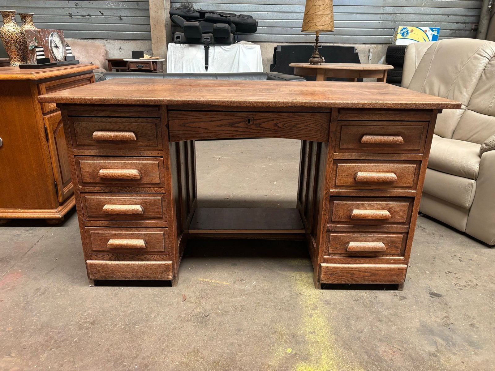 Antiek Eiken Bureau met Lades - Vintage Stijl, Overige typen, Gebruikt, Antiek, Bruin