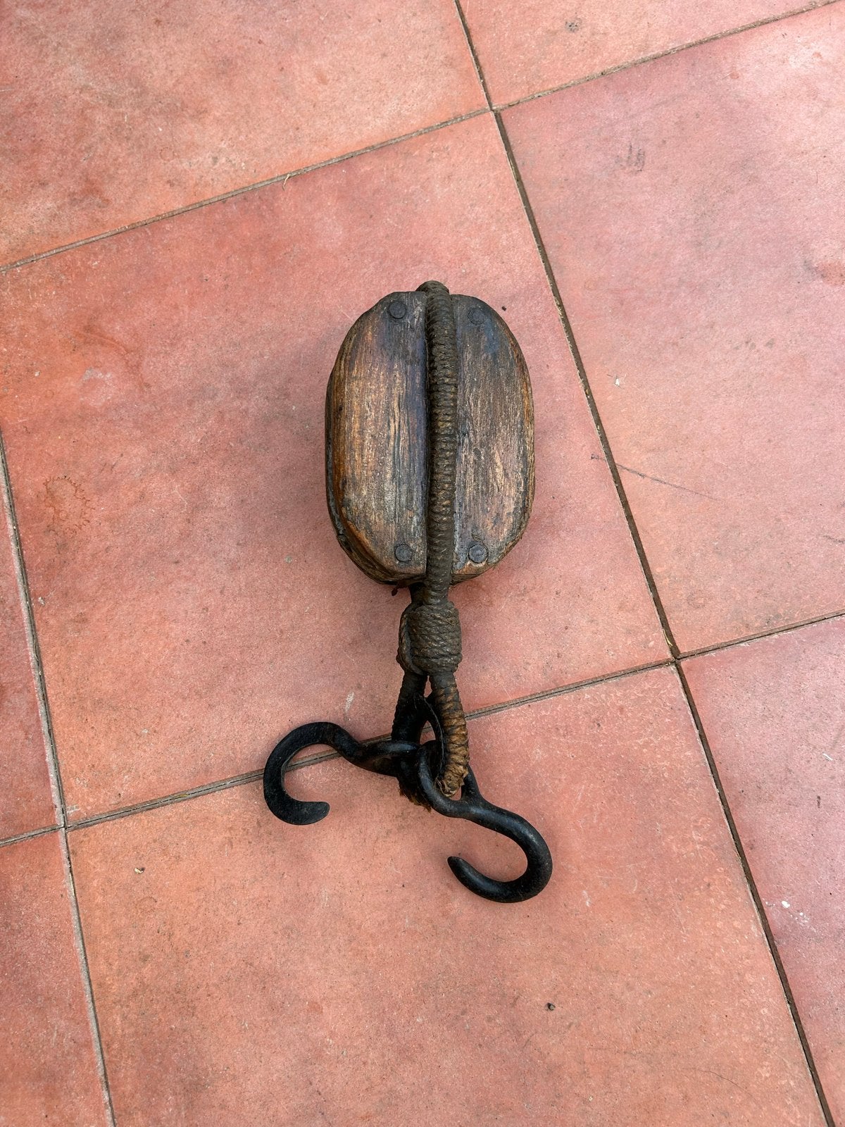 Antieke houten katrol met ijzeren haak, Ophalen of Verzenden
