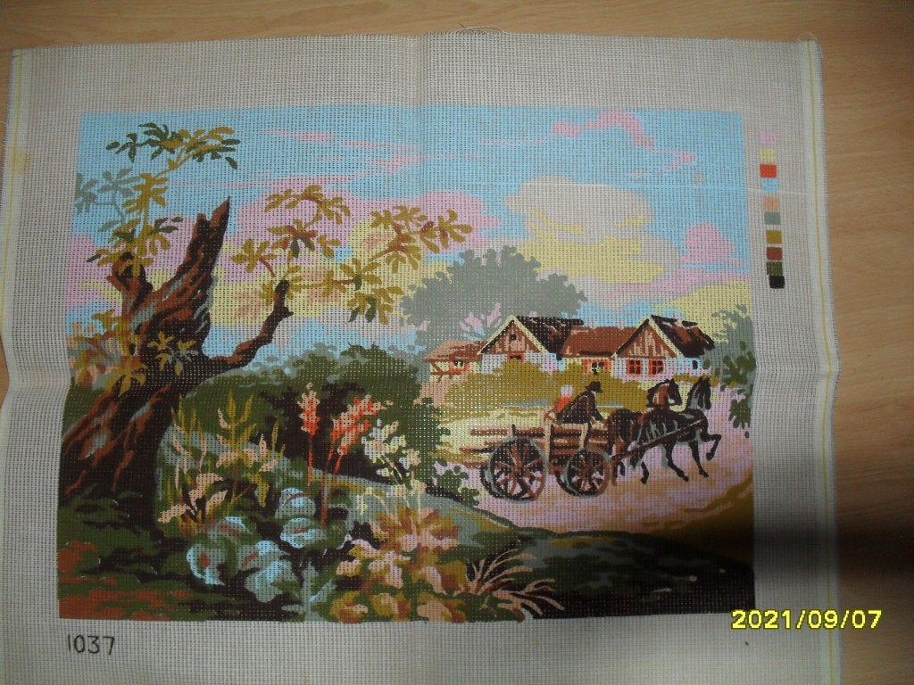 NIEUW stramien Paarden met Wagen 1037. Verkoop Ook DMC garen, Ophalen of Verzenden, Nieuw, Handborduren, Onderdeel of Toebehoren