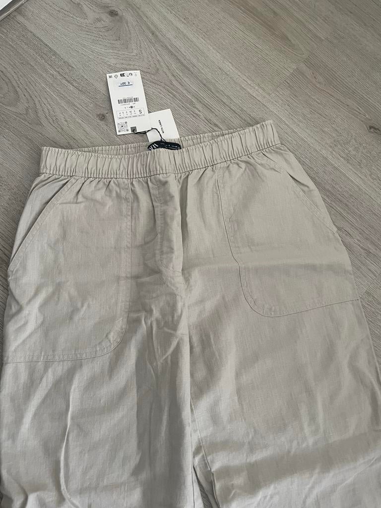 Nieuwe Zara linnen broek maat S, Beige, Nieuw, Ophalen of Verzenden, Maat 36 (S)