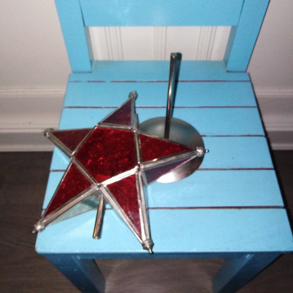 Glas in lood ster rood voor waxinelichtje metalen standaard, Diversen, Ophalen, Gebruikt