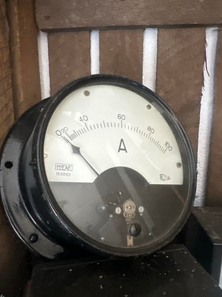 Vintage NIF-AF Ampèremeter - Groot Industrieel tot 100 Amp, Antiek en Kunst, Ophalen of Verzenden