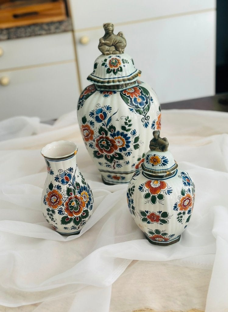 Delft Polychroom Vazen Set, Antiek en Kunst, Ophalen