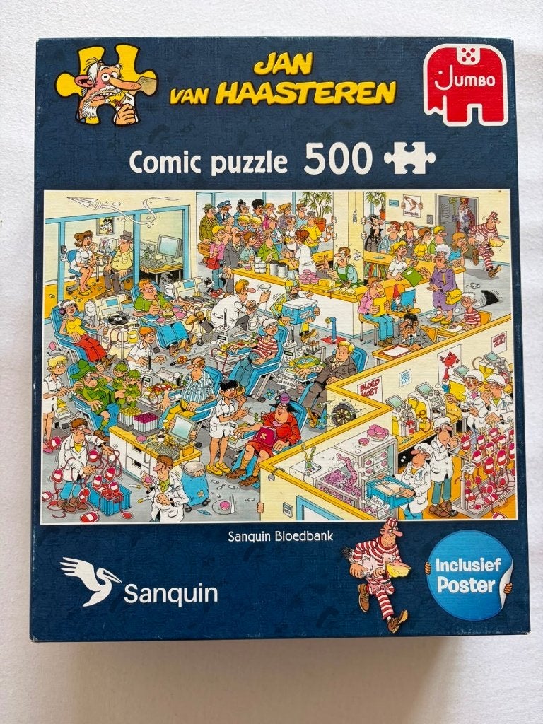 Puzzel Jan van Haasteren - Sanquin 500 stukjes, Hobby en Vrije tijd, Denksport en Puzzels, Ophalen, 500 t/m 1500 stukjes, Gebruikt