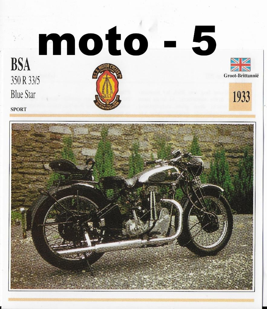 Ma1158 motorkaart bsa 350 r 33/5 blue star ( 1933 ), Ophalen of Verzenden, Zo goed als nieuw, Motoren