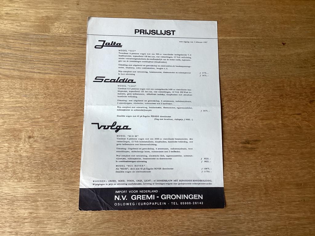 Prijslijst Jalta, Scaldia, Volga Auto's (1967), Ophalen of Verzenden, Gelezen, Overige merken