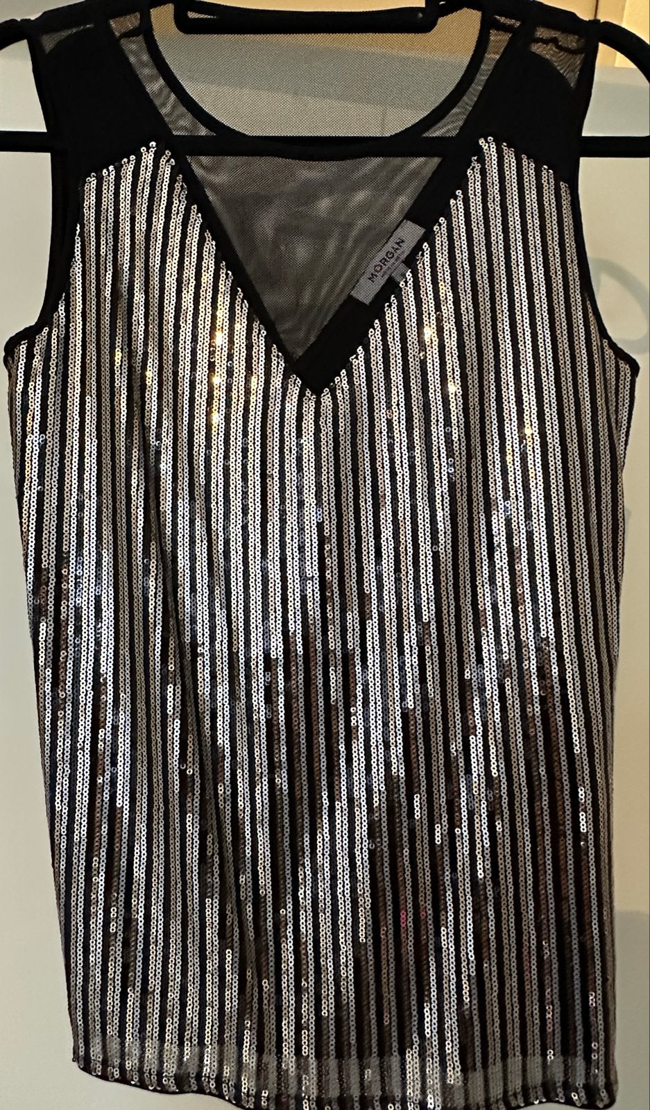 Morgan pailletten top met mesh details maat S, Kleding | Dames, Tops, Zwart, Ophalen of Verzenden, Zo goed als nieuw, Maat 36 (S)