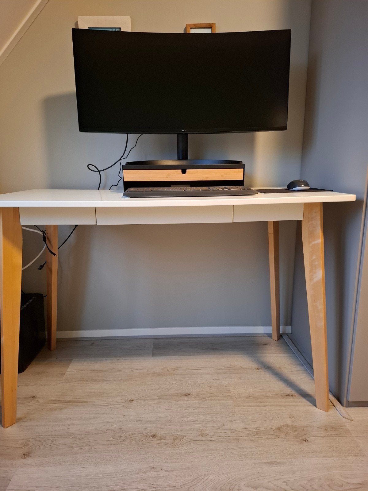 Gebroken wit bureau met lade - 117x58x80 cm, Ophalen, Gebruikt, Scandinavisch, Spaanplaat of MDF