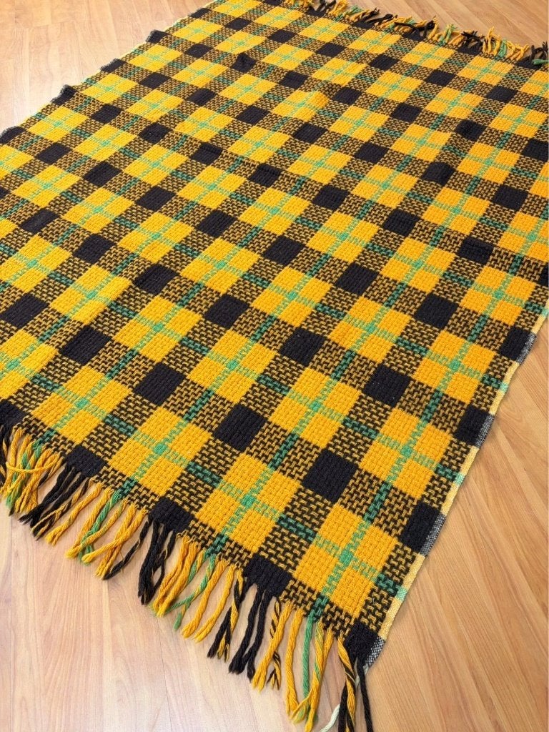 Retro geruit kleed foulard oranje bruin groen 156/133, Gebruikt, Ophalen of Verzenden, Mon Plaisir 19, Etten-Leur, Netherlands