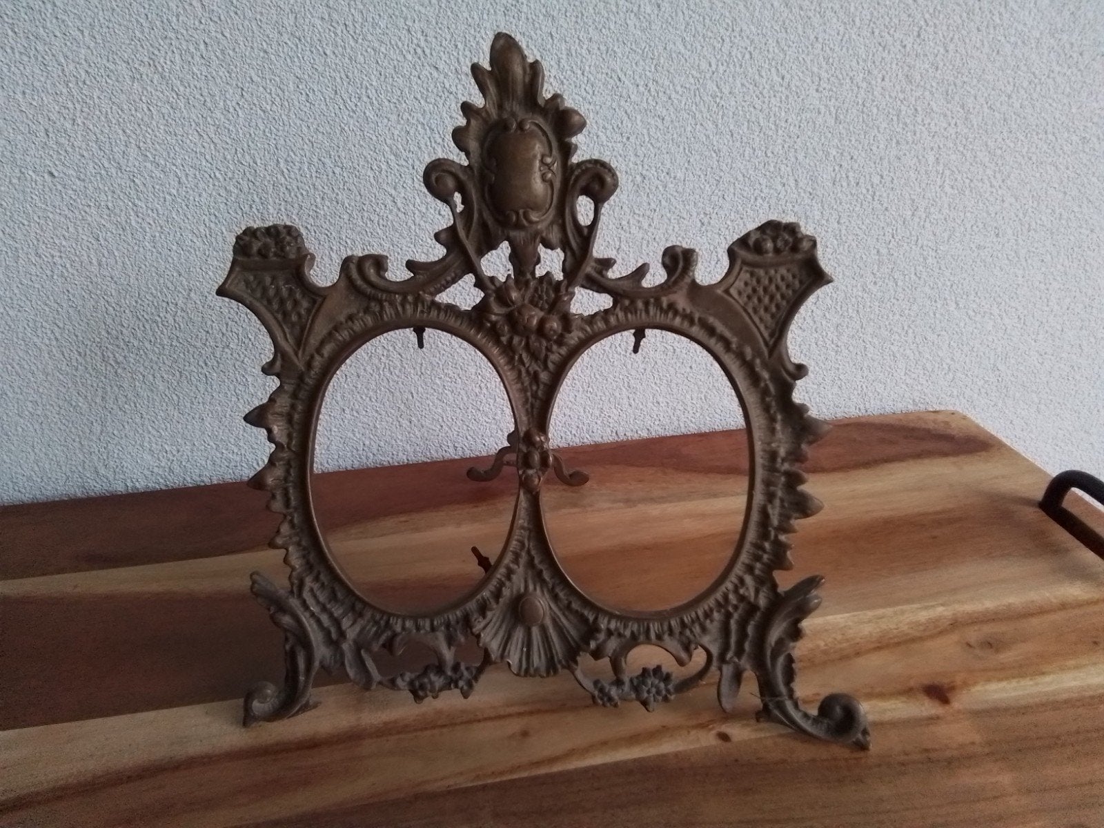 Oud koperen fotolijst dubbel 27x26 geen glas, Antiek en Kunst, Ophalen of Verzenden