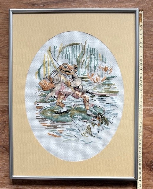 Geborduurd schilderij kikker Beatrix Potter, Minder dan 50 cm, Gebruikt, Oorspronkelijke maker, Ophalen of Verzenden