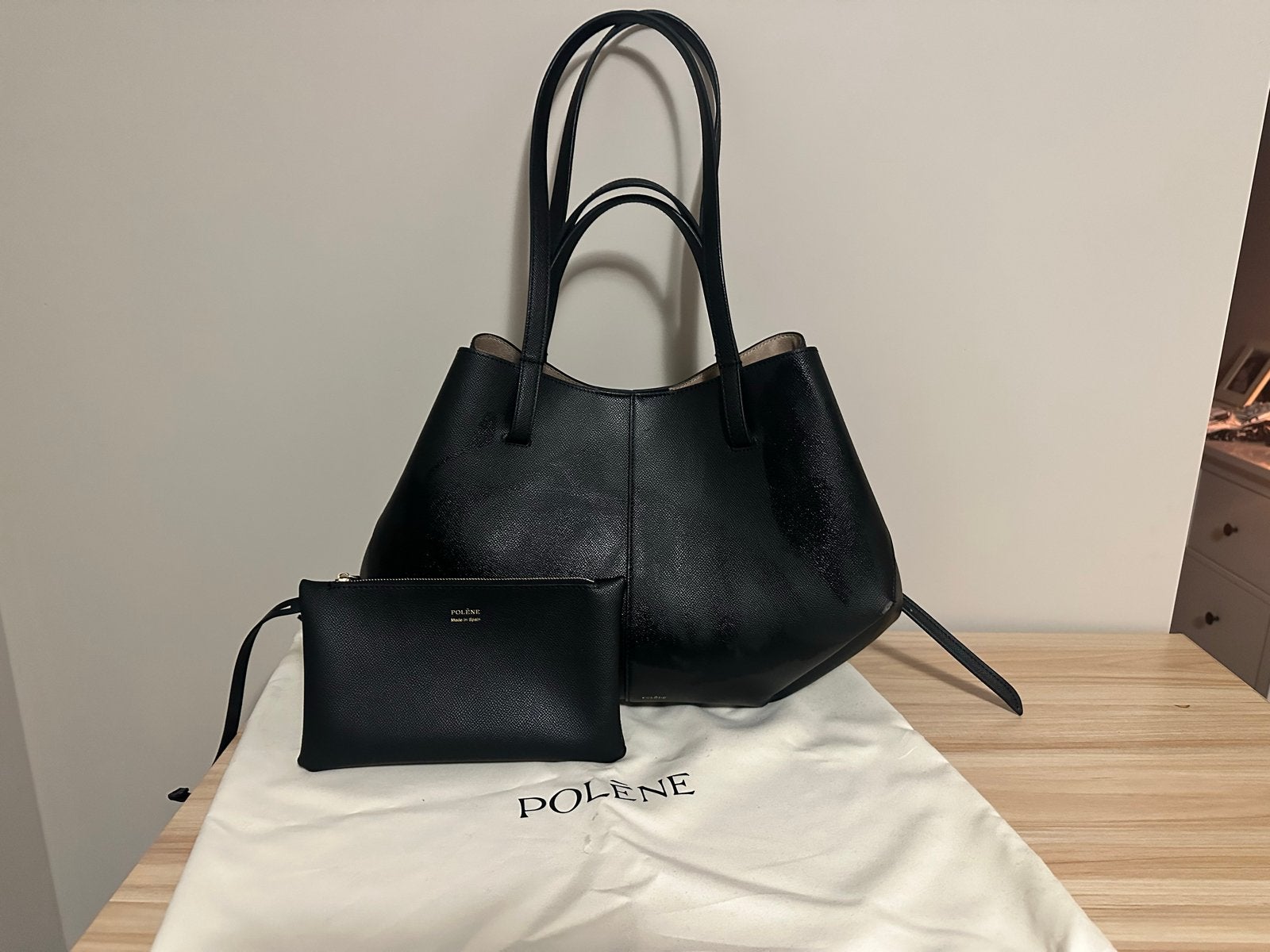 Polène Cyme Bag Grande - Zwart, Sieraden, Tassen en Uiterlijk, Ophalen of Verzenden, Gebruikt, Zwart, Shopper