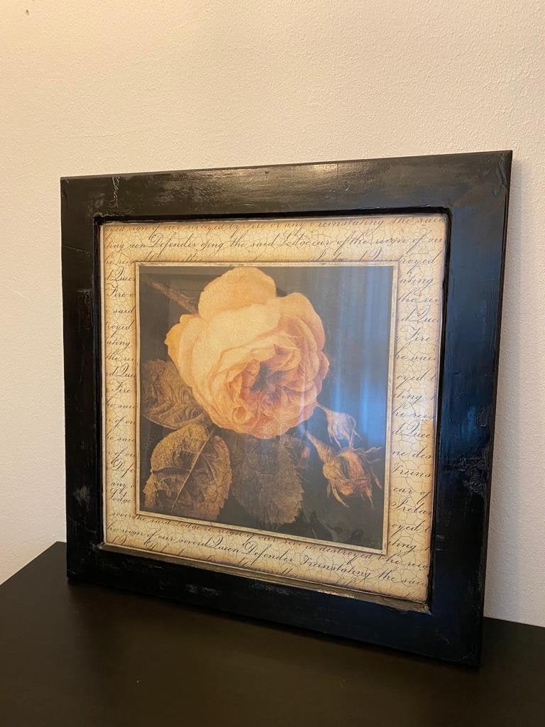Schilderij met foto roos in zwarte houten lijst, Antiek en Kunst, Kunst | Tekeningen en Foto's, Ophalen of Verzenden, Schilderij