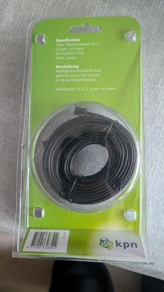 KPN Telefoonkabel RJ11/RJ11 - 10 meter - Zwart, Telecommunicatie, Ophalen of Verzenden