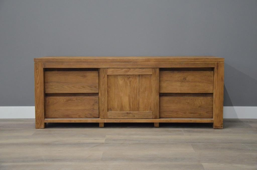 Geborstelde teak tv kast 180 cm, Verzenden, Nieuw, Hout
