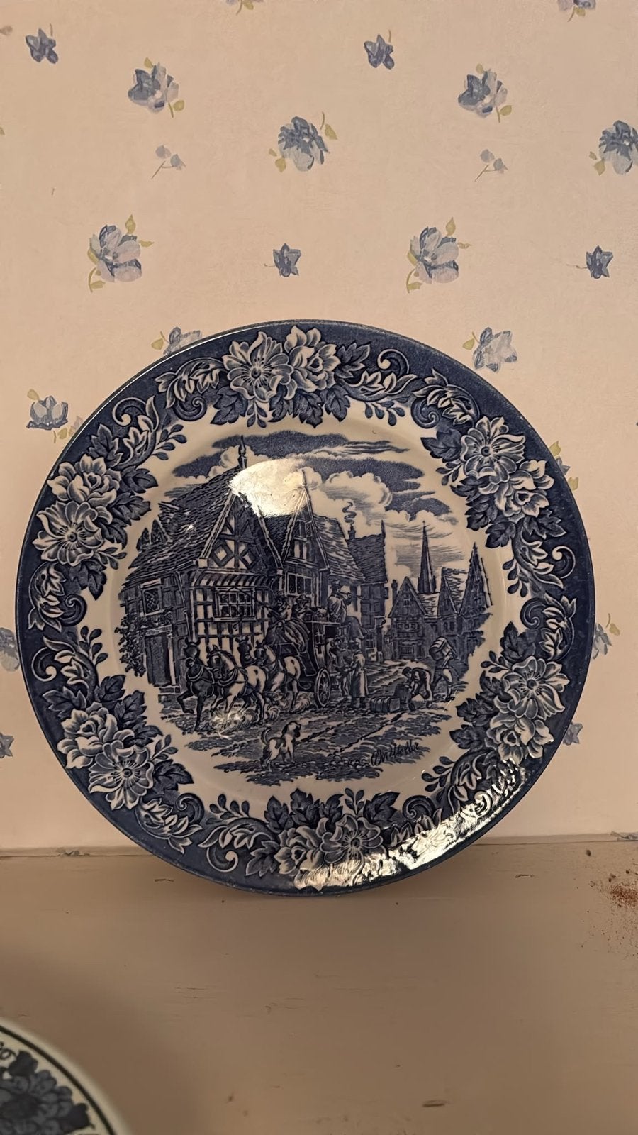 Antiek Staffordshire Bord Blauw - Engels Ironstone, Ophalen
