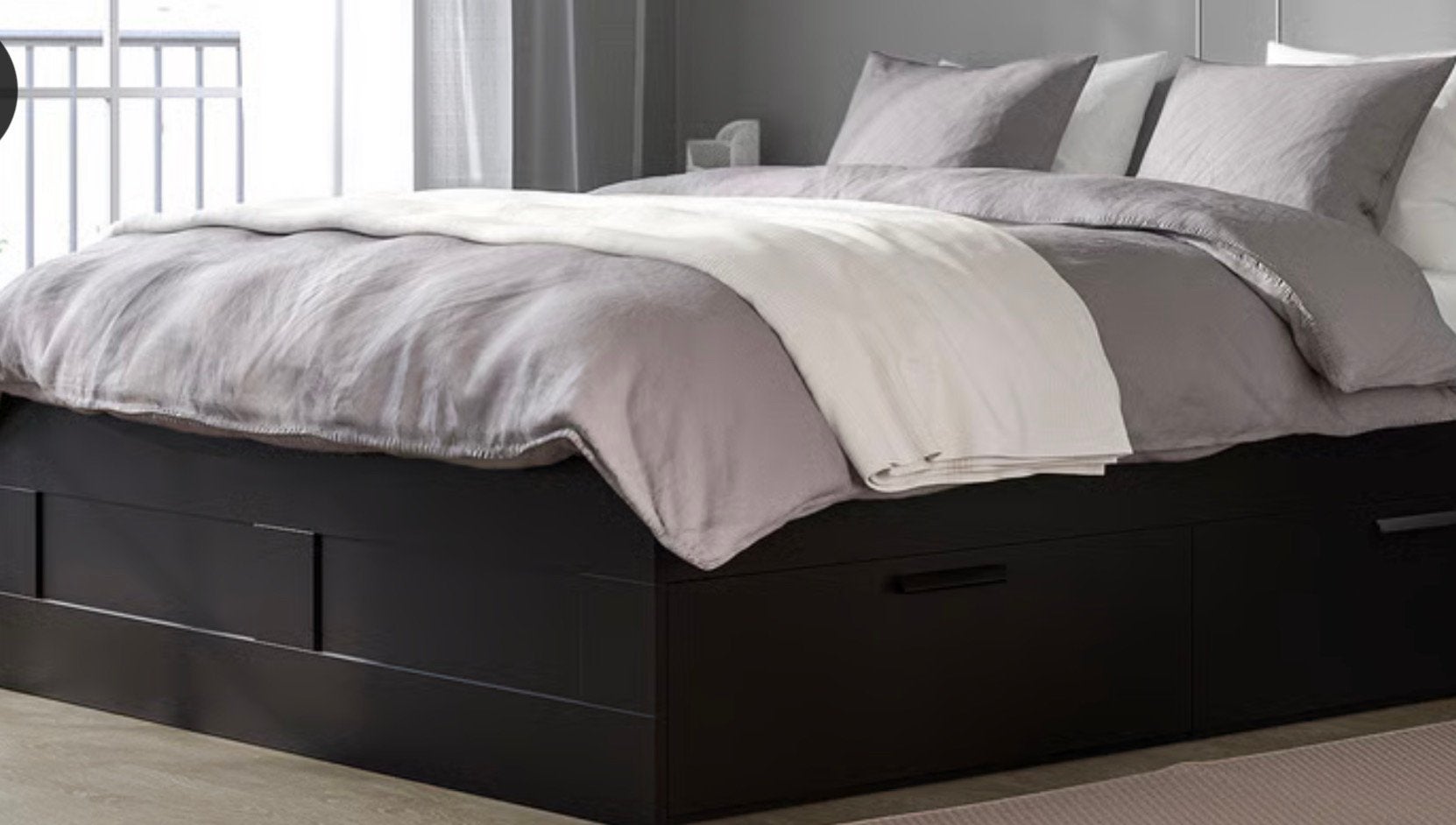 Ikea Brimnesbed 160 x 200 zwart (Geen onderschuif), Huis en Inrichting, Ophalen, Zwart, Tweepersoons, Zo goed als nieuw