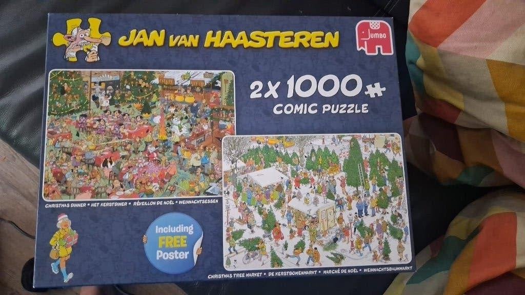 Jan van Haasteren 2x1000 stukjes Kerstpuzzel, Ophalen, 500 t/m 1500 stukjes, Gebruikt, Legpuzzel