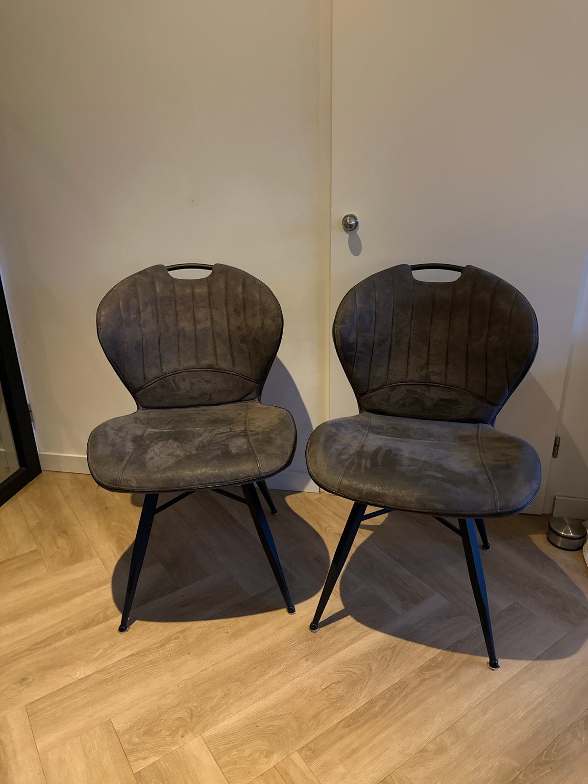 Eetkamerstoel Castione Microvezel antraciet, Gebruikt, Twee, Bruin, Ophalen of Verzenden
