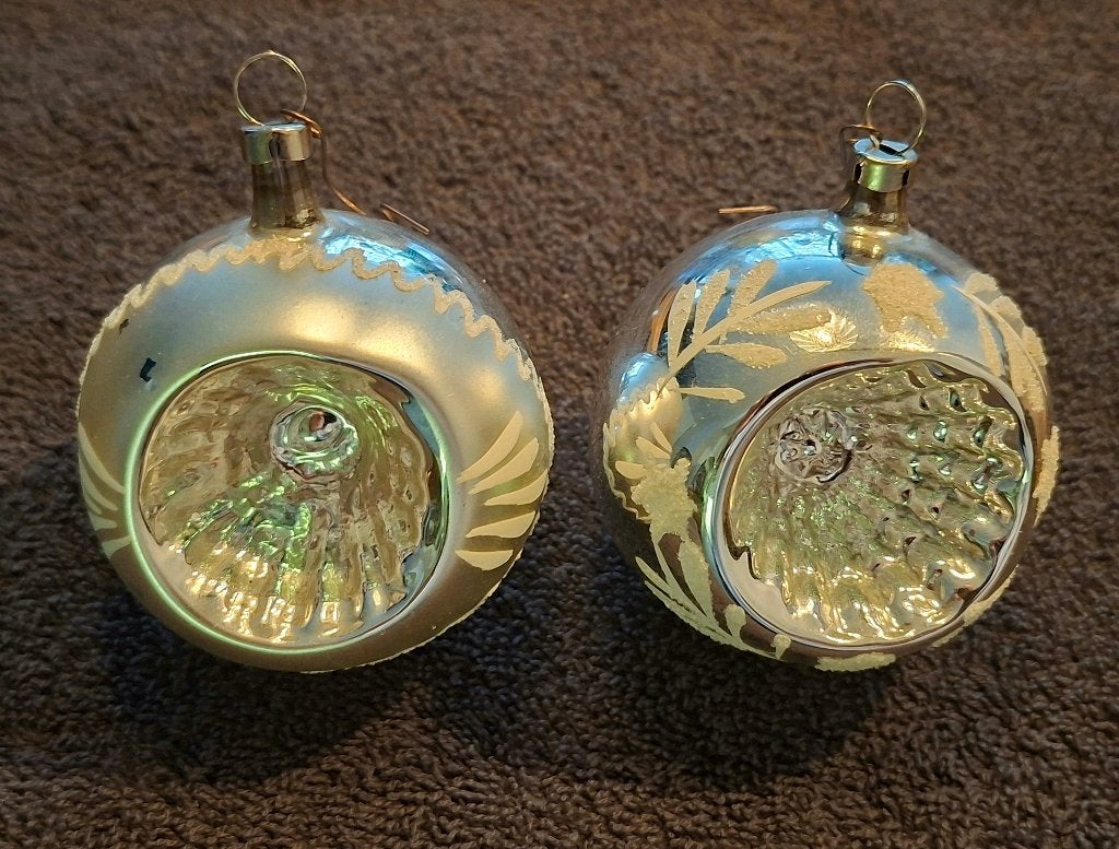 Set van 2 vintage glazen reflectorballen – Tsjecho-Slowakije, Ophalen of Verzenden