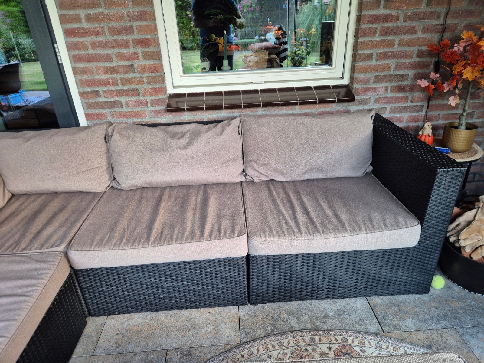 Wicker Loungeset met Hocker 240x240cm, Tuin en Terras, Ophalen, Gebruikt, Bank, Loungeset