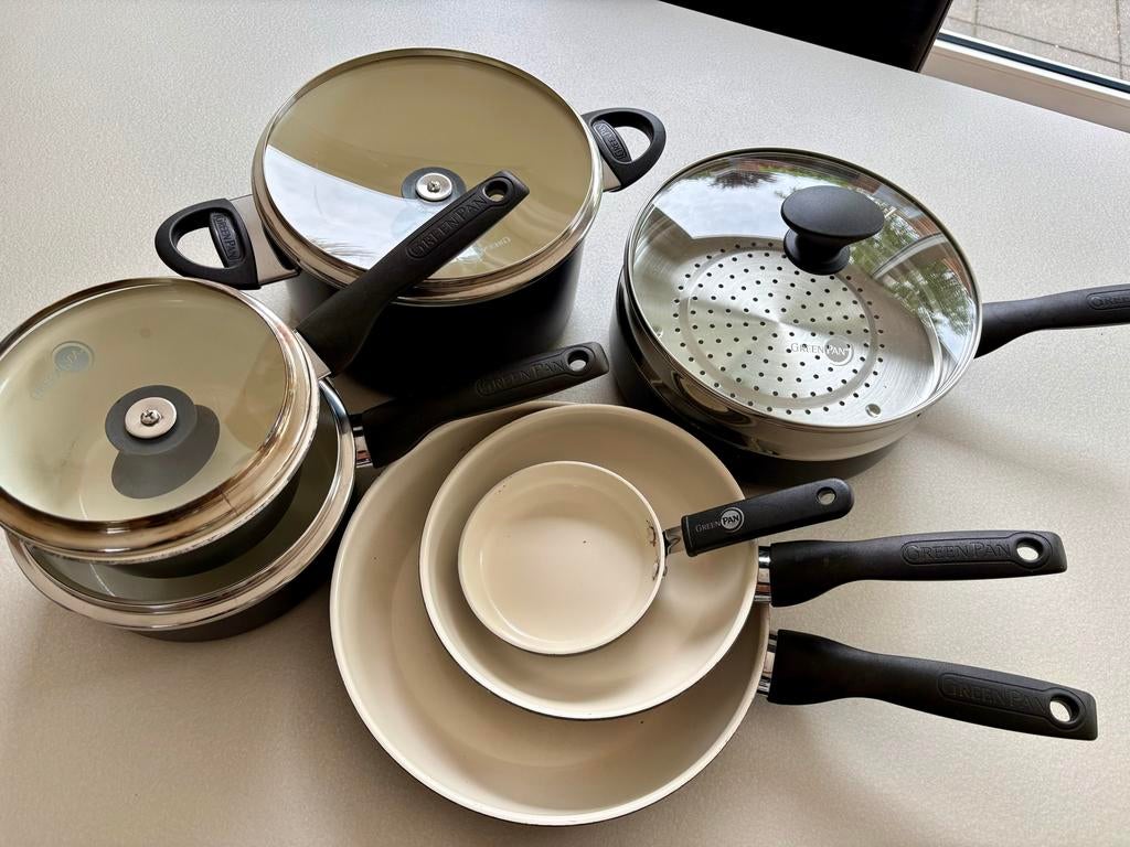 Complete GreenPan pannenset – keramisch & PFAS-vrij, Ophalen, Aluminium, Pannenset, Zo goed als nieuw