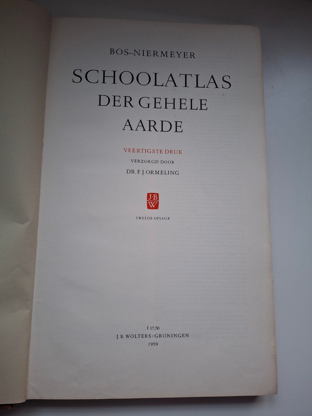 Bos-Niermeyer Schoolatlas der Gehele Aarde 1959, Gelezen, Bosatlas, Ophalen of Verzenden, 1800 tot 2000