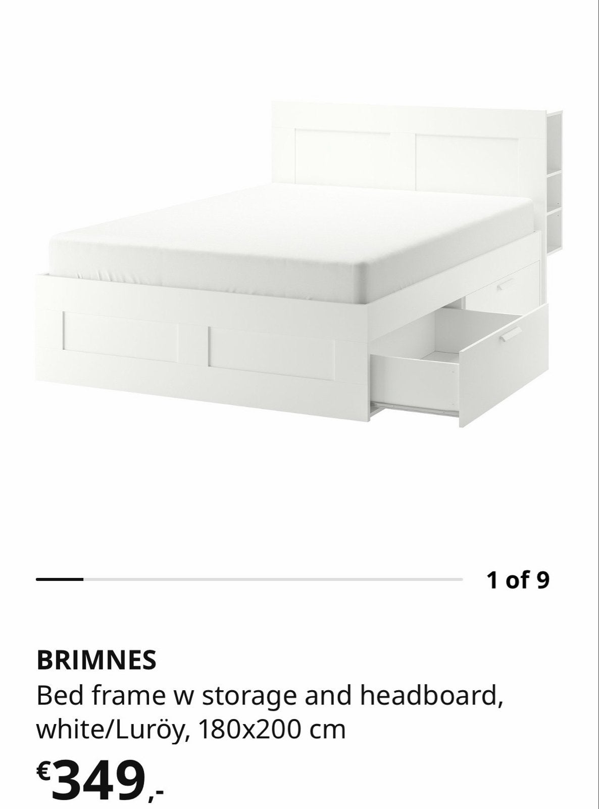 IKEA Brimnes bedframe met opbergruimte en hoofdbord &Matras, Huis en Inrichting, Slaapkamer | Bedden, Ophalen, Wit, Tweepersoons