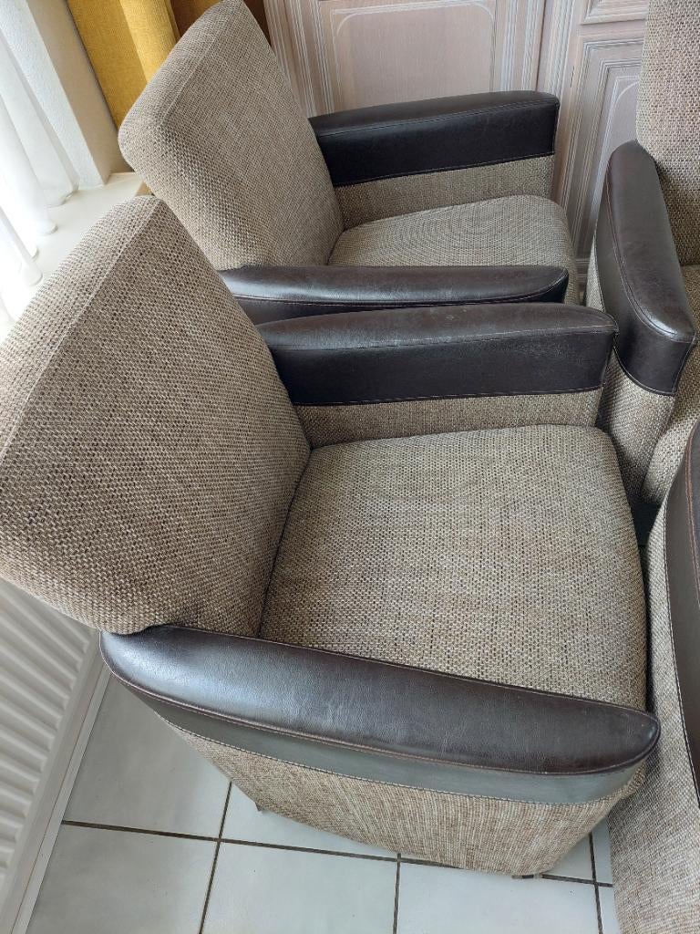fauteuils op wieltjes  4 stuks, Huis en Inrichting, Fauteuils, Ophalen, Gebruikt, Minder dan 75 cm, Leer