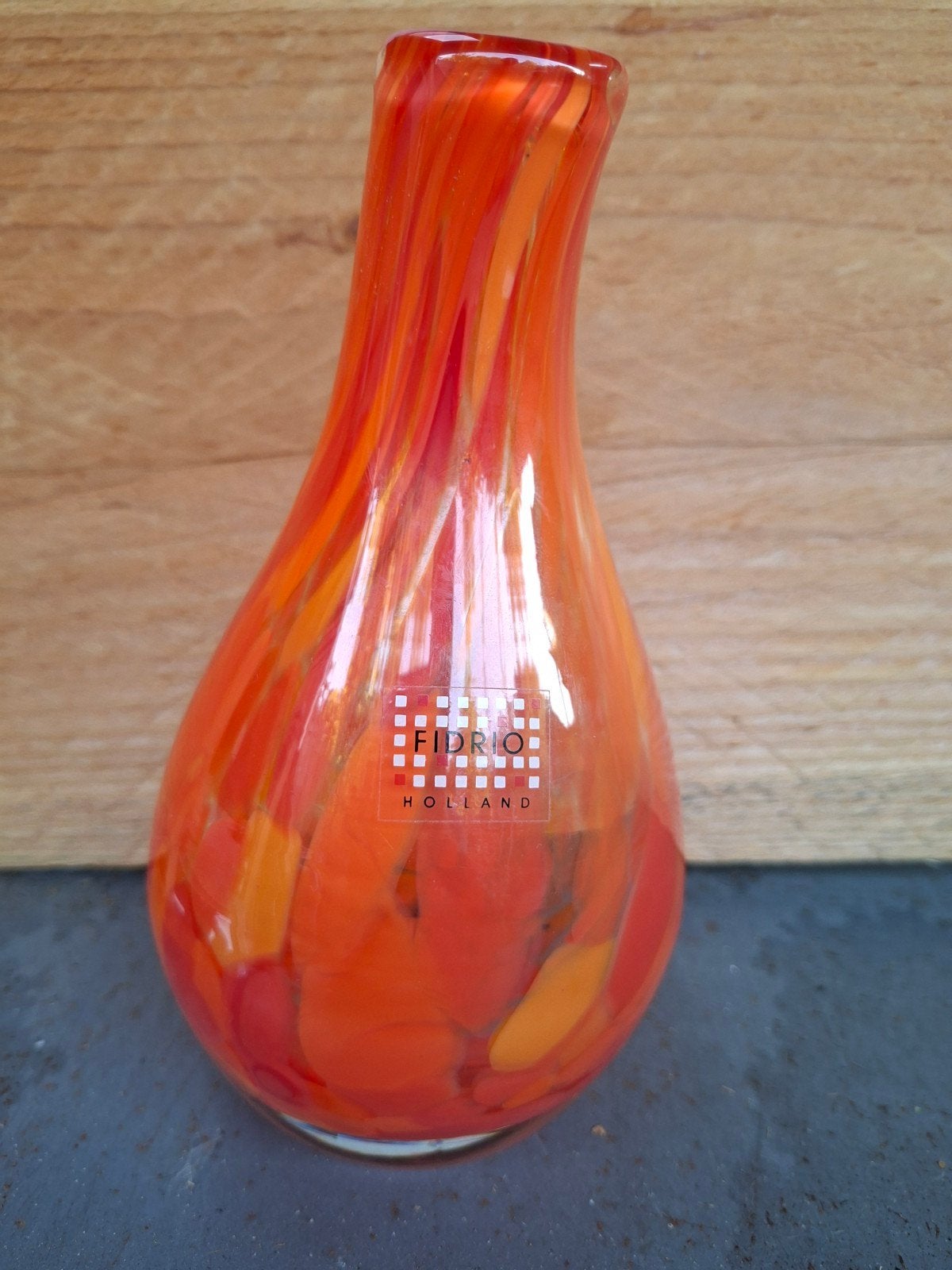 Fidrio Holland Vaas - Mondgeblazen Rood/Oranje Design - 20 c, Fidrio, Handgemaakt, Oranje, Ophalen of Verzenden