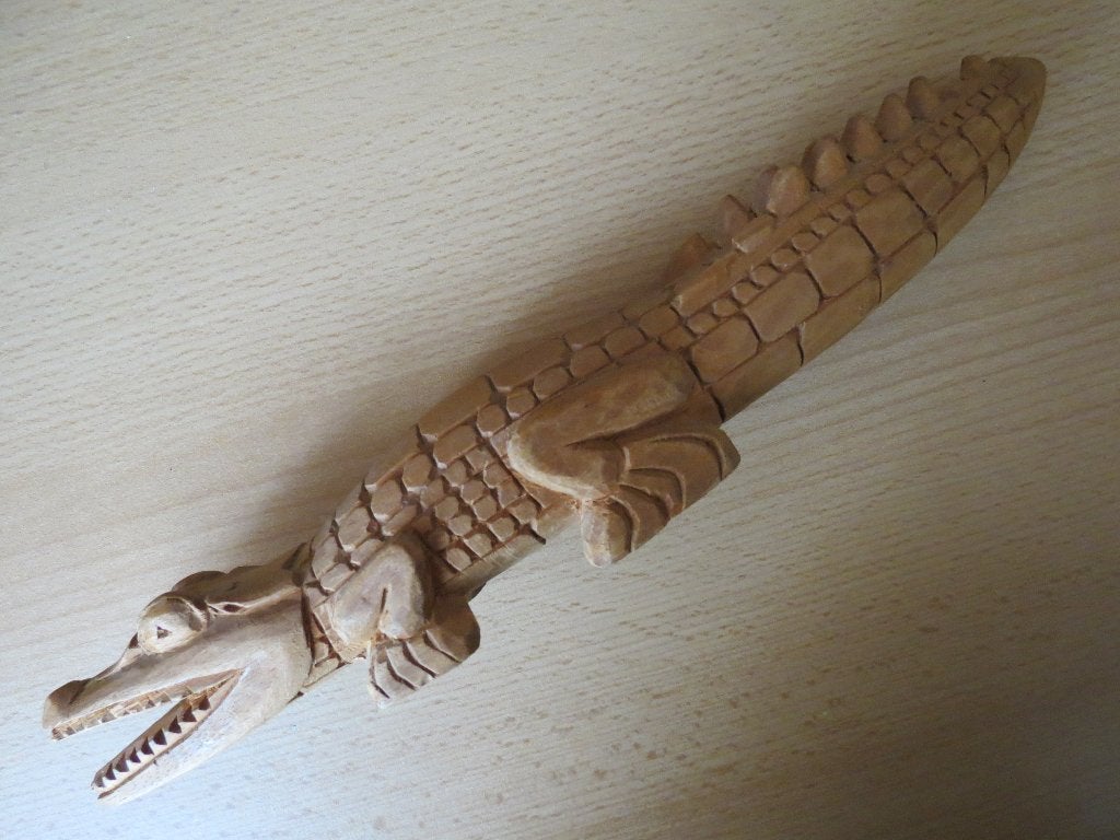 Krokodil, Antiek en Kunst, Kunst | Niet-Westerse kunst, Houtsnijwerk, Papoea-Nieuw-Guinea, Hout, Gesneden, Handgemaakt, Versierd