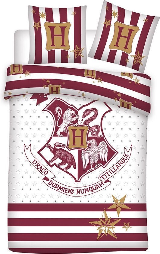 Harry Potter Dekbedovertrek Eenpersoons - Zweinstein Logo, Overige merken, Nieuw, Verzenden, Jongetje of Meisje