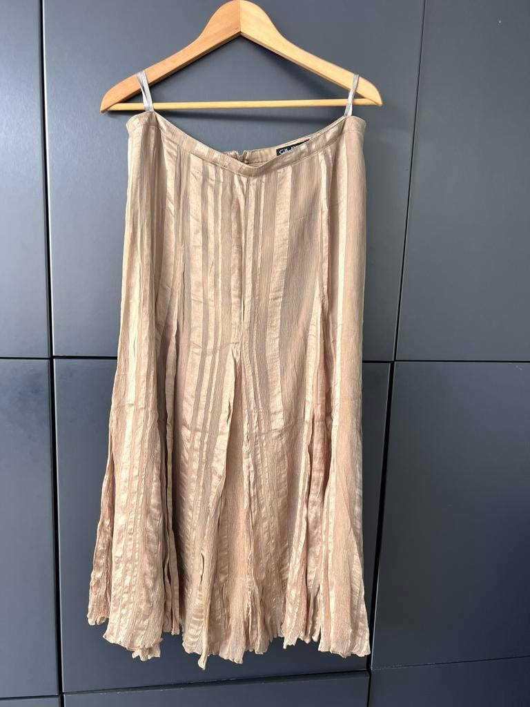 GIEL BRET 100% PUUR ZIJDE BEIGE A LIJN ROK MIDI WIJDE ROK M, Maat 38/40 (M), Beige, Ophalen of Verzenden, Zo goed als nieuw