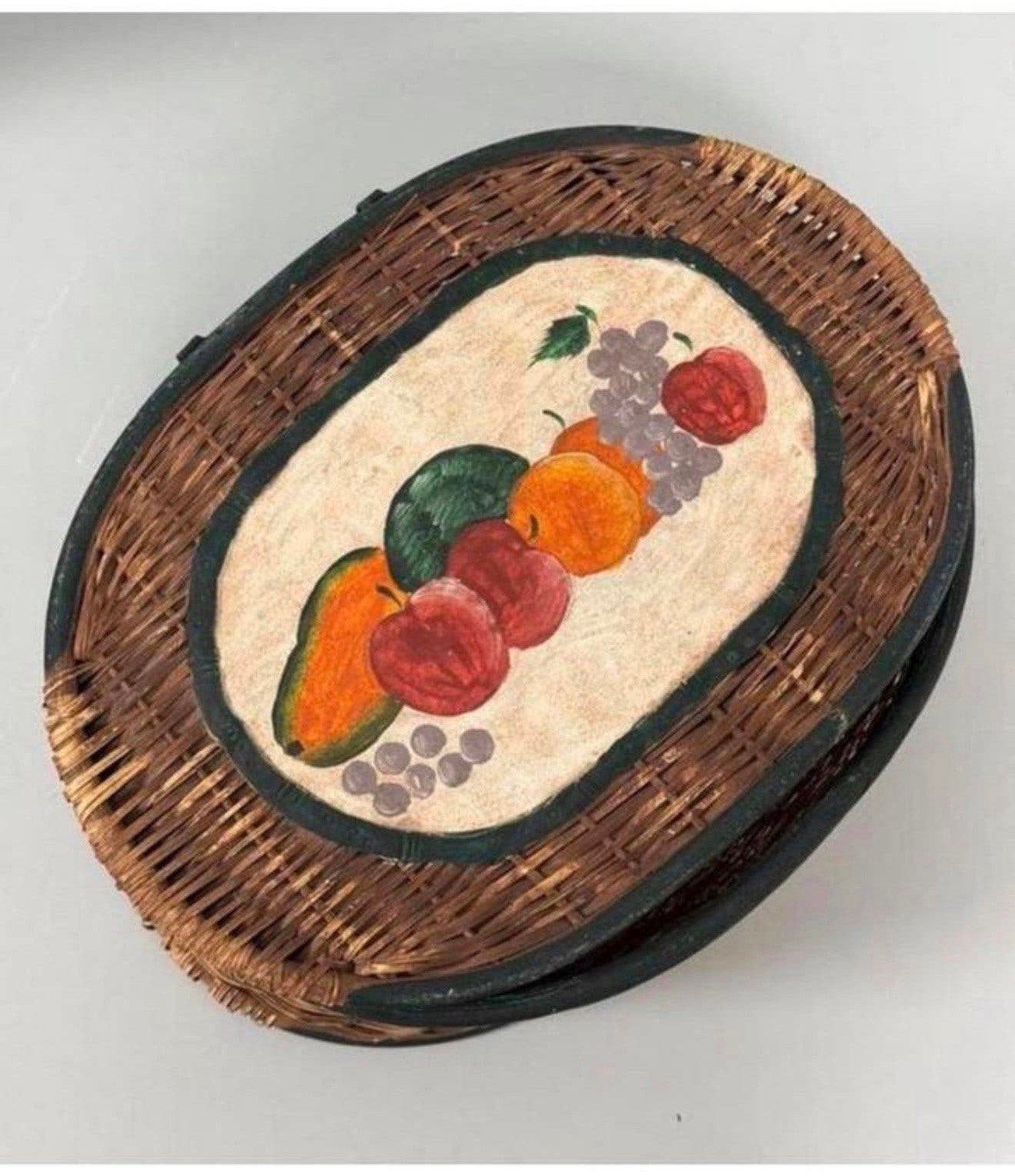 Grote rieten mand Rotan riet met schilderij deksel vintage, P, Mand, P, P