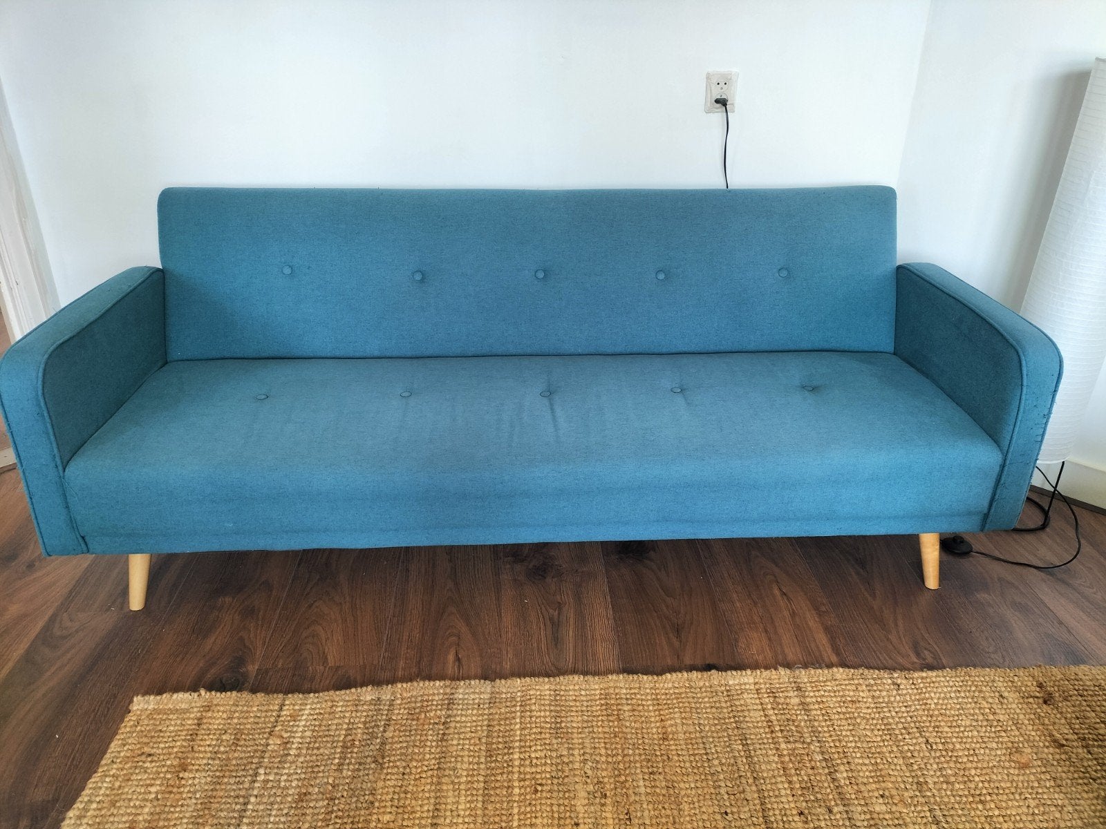 Blauwe/groene (slaap)bank van Made - model Chou, Ophalen, Gebruikt, Driepersoons, 75 tot 100 cm