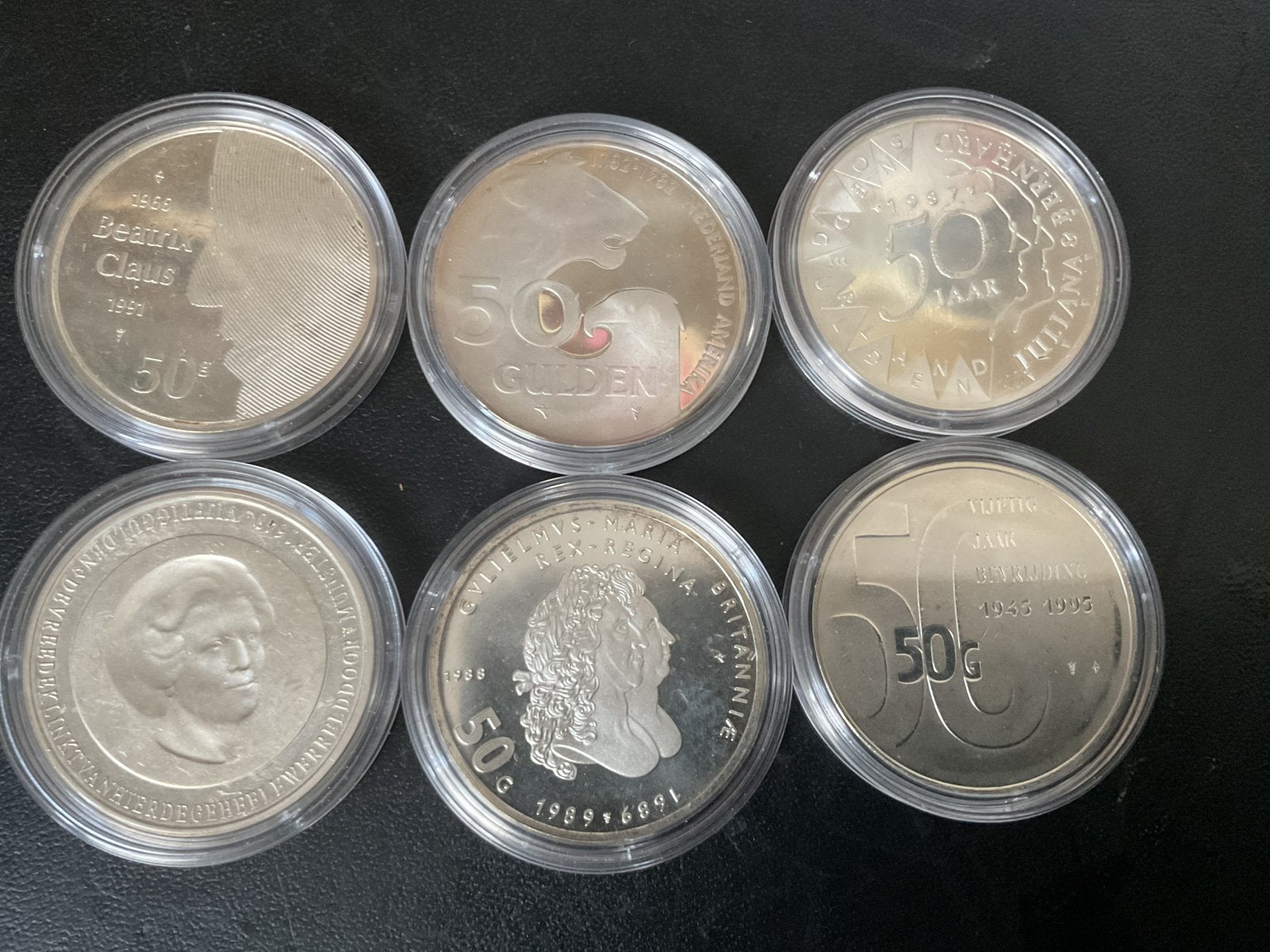 Nederland 6 stuks 50 gulden munten beatrix sterling zilver., Postzegels en Munten, Verzenden, Koningin Beatrix, 50 gulden, Zilver