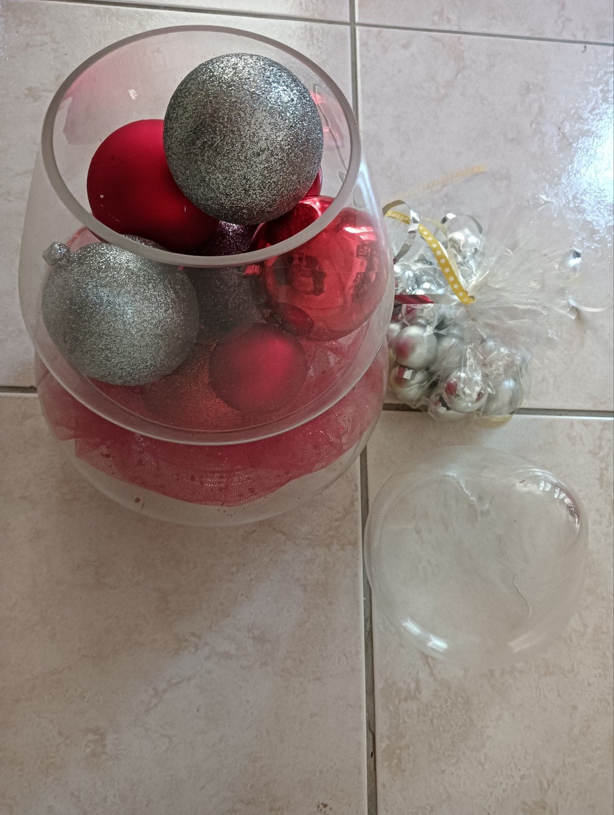 glazen pot kerstboom met ballen 40 cm hoog, Ophalen, Zo goed als nieuw