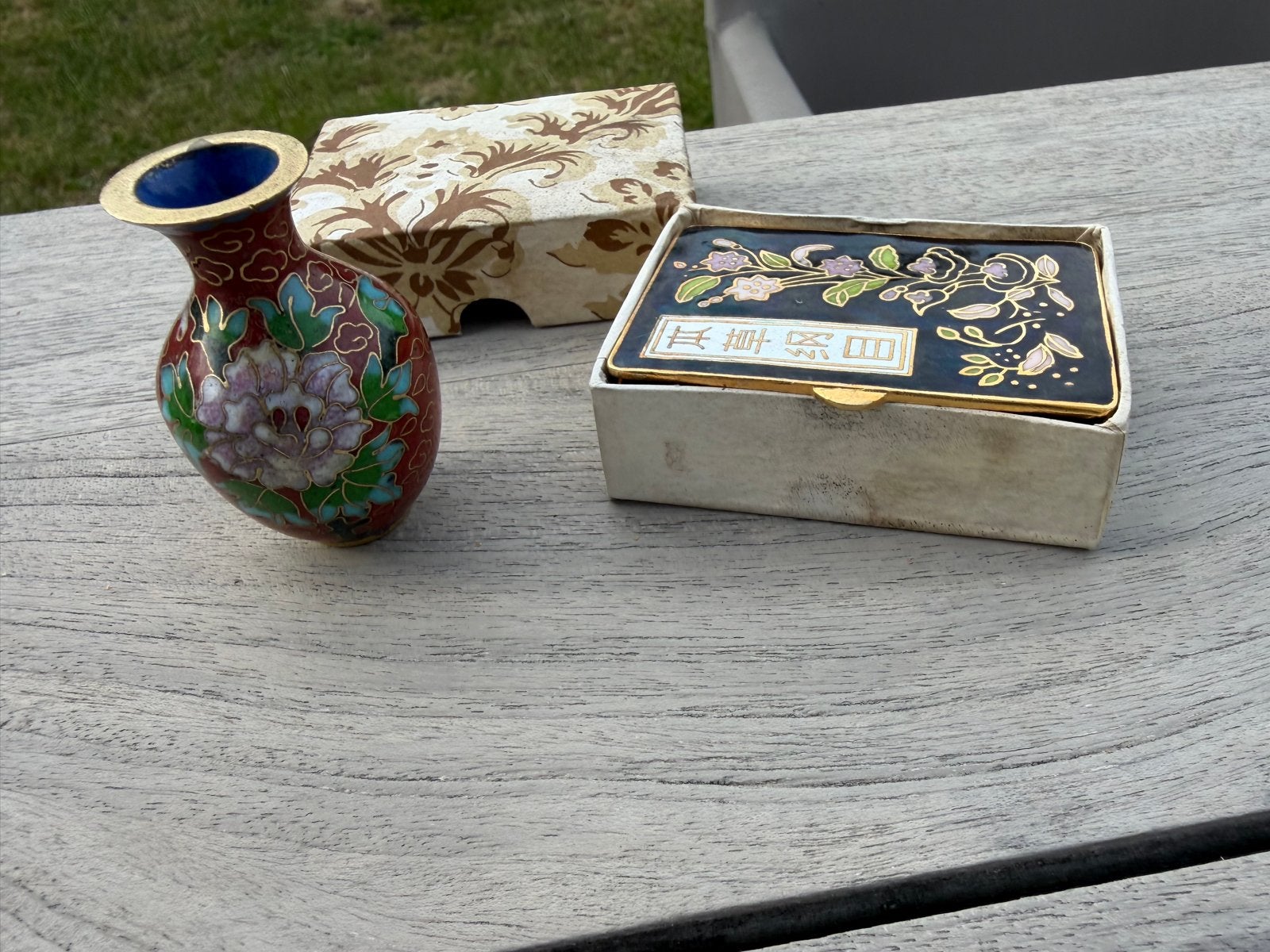 Cloisonné vaasje en doosje, Ophalen of Verzenden