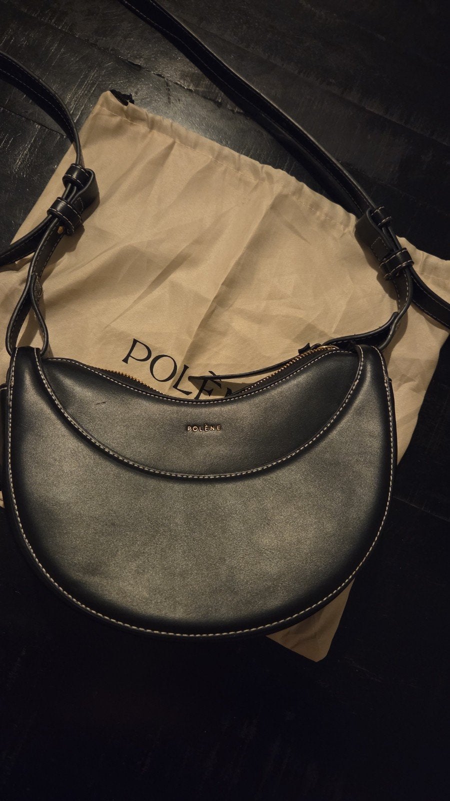 Zwarte Polene tas, inclusief dustbag, Verzenden, Zo goed als nieuw, Zwart