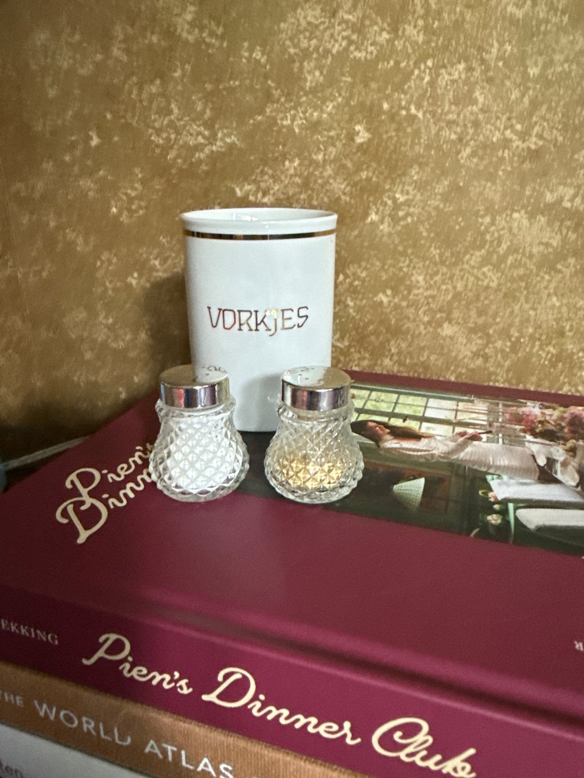 Vintage glazen peper- en zoutvaatjes set, Ophalen of Verzenden